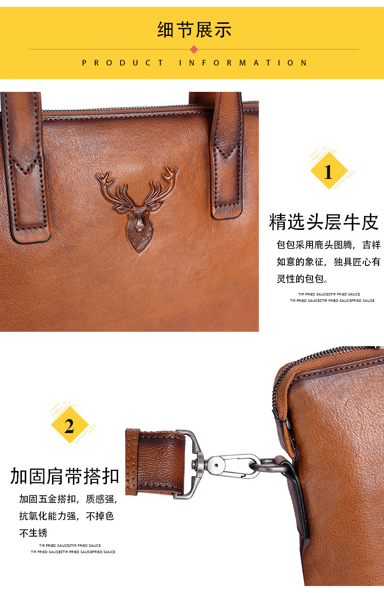 Men's Briefcase Cowhide Genuine Leather Casual Men's Handbag File Bag
