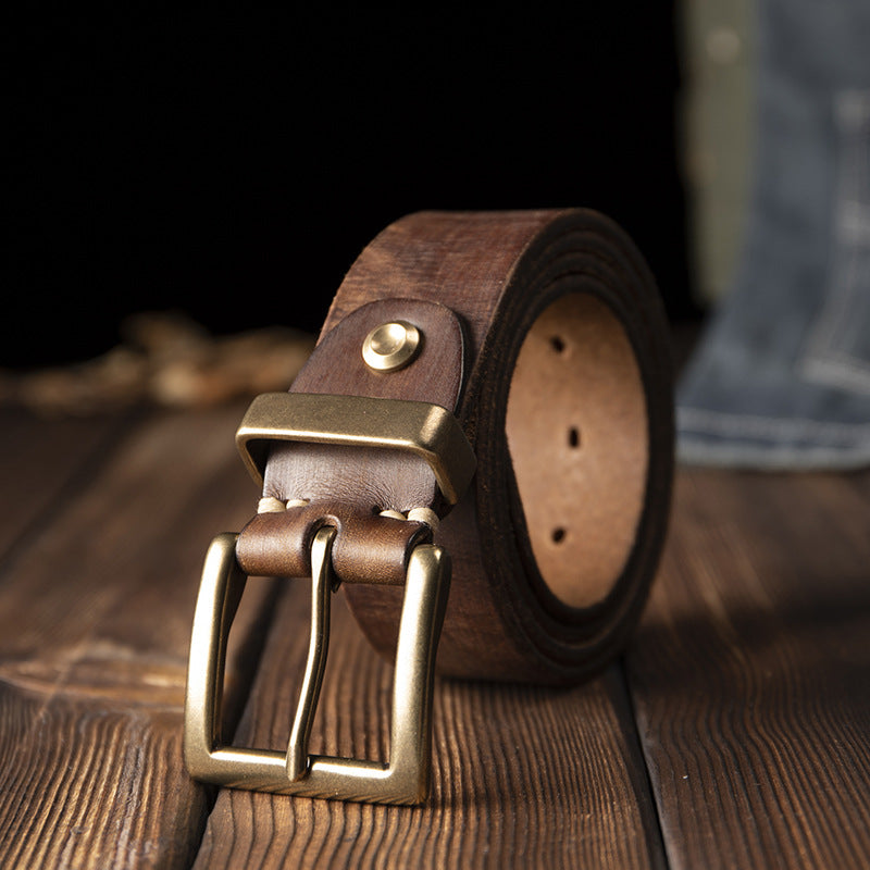 Men's Belt Genuine Cowhide Leather Casual Vintage Copper Needle Buckle Unique Men's Belt