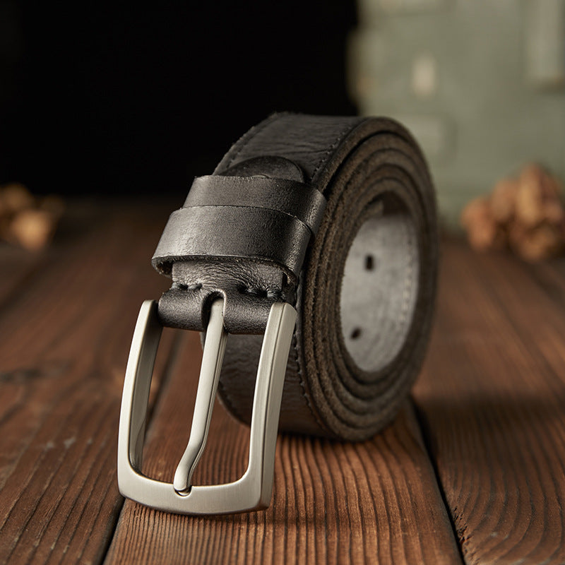 Men's Belt Handmade Genuine Cowhide Leather Needle Buckle Vintage Men's Belt