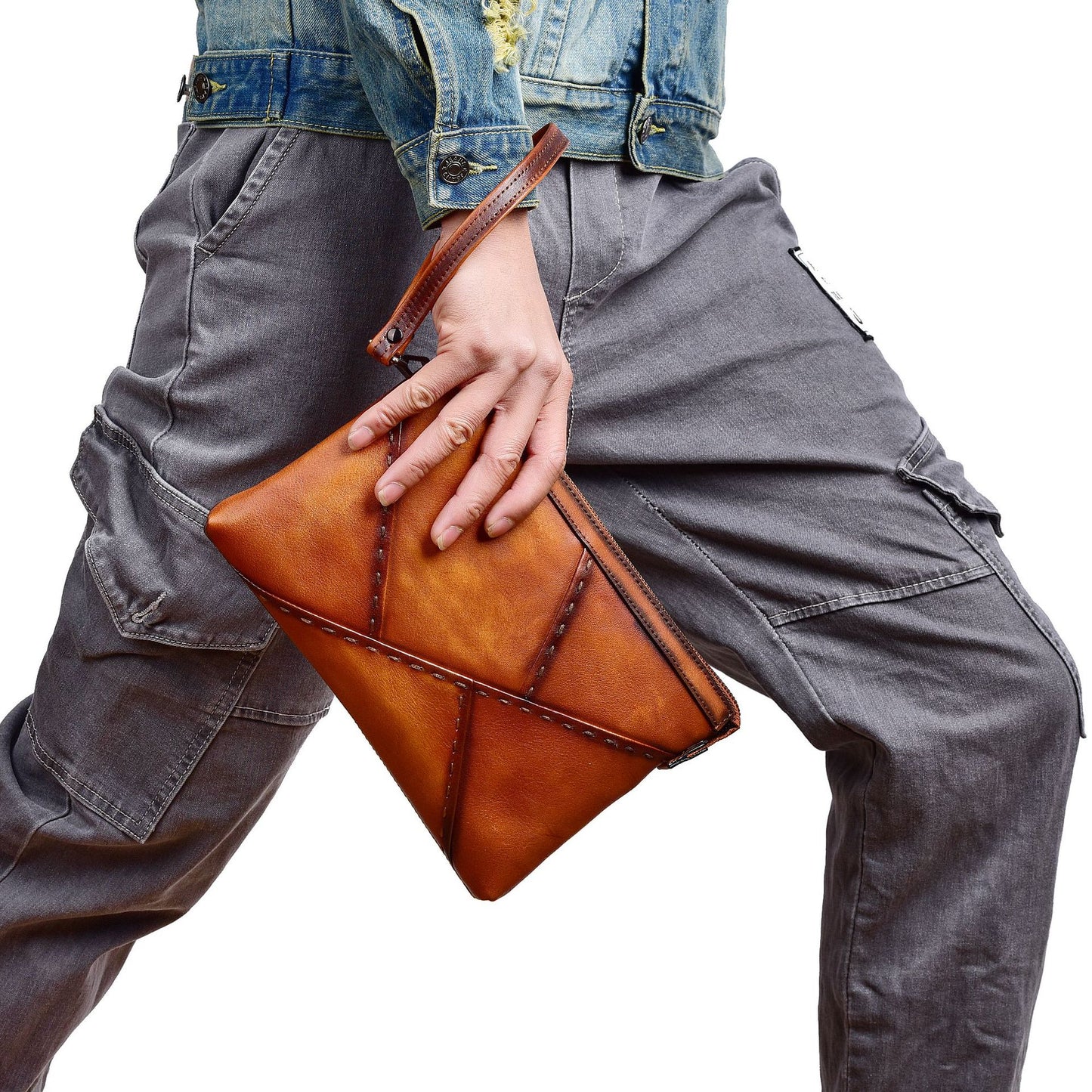 Men's Clutch Bag Genuine Cowhide Leather Retro Casual Men's Handbag