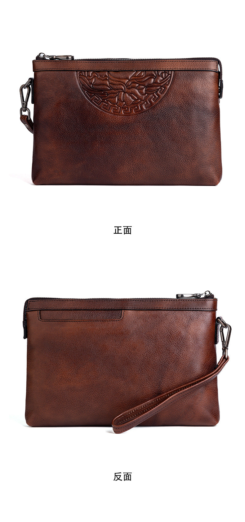Men's Clutch Bag Genuine Cowhide Leather Retro Casual Men's Handbag