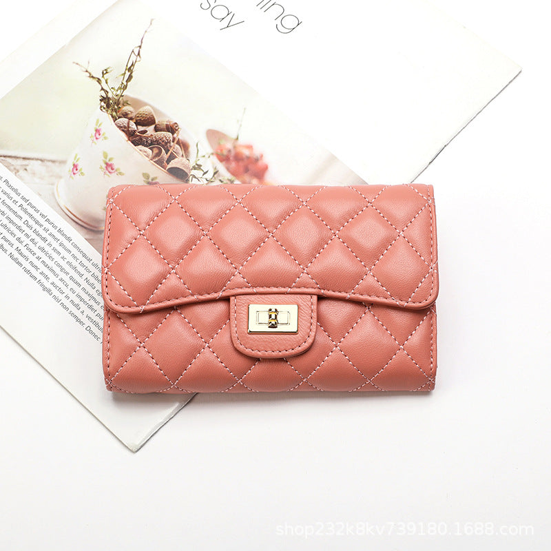 Sheep leather women's wallet stylish tri-fold wallet simple check wallet coin purse women's wallet