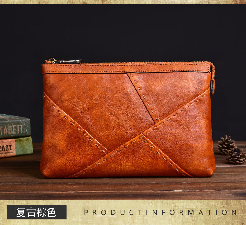 Men's Clutch Bag Genuine Cowhide Leather Retro Casual Men's Handbag