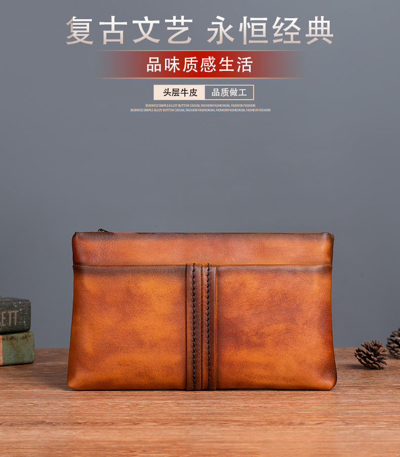 Men's Clutch Bag Genuine Cowhide Leather Retro Casual Men Bag