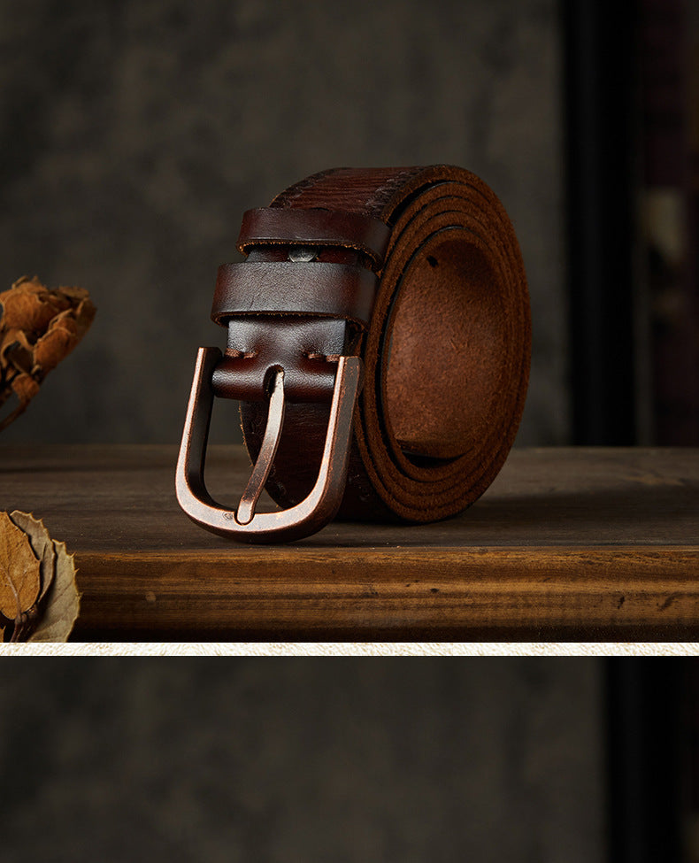 Men's belt handmade vintage cowhide genuine leather casual fashion needle buckle copper buckle belt