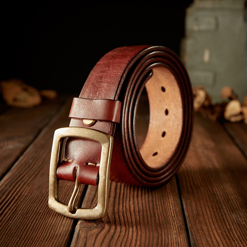 Men's Belt Original Handmade Retro Cowhide Genuine Leather Copper Needle Buckle Men's Belt