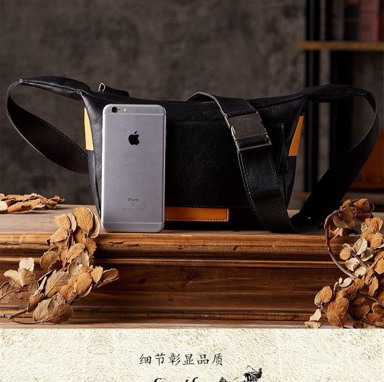 Men's Shoulder Bag Handcrafted Genuine Cowhide Leather Retro Casual Fashion Messenger Bag Crossbody Bag