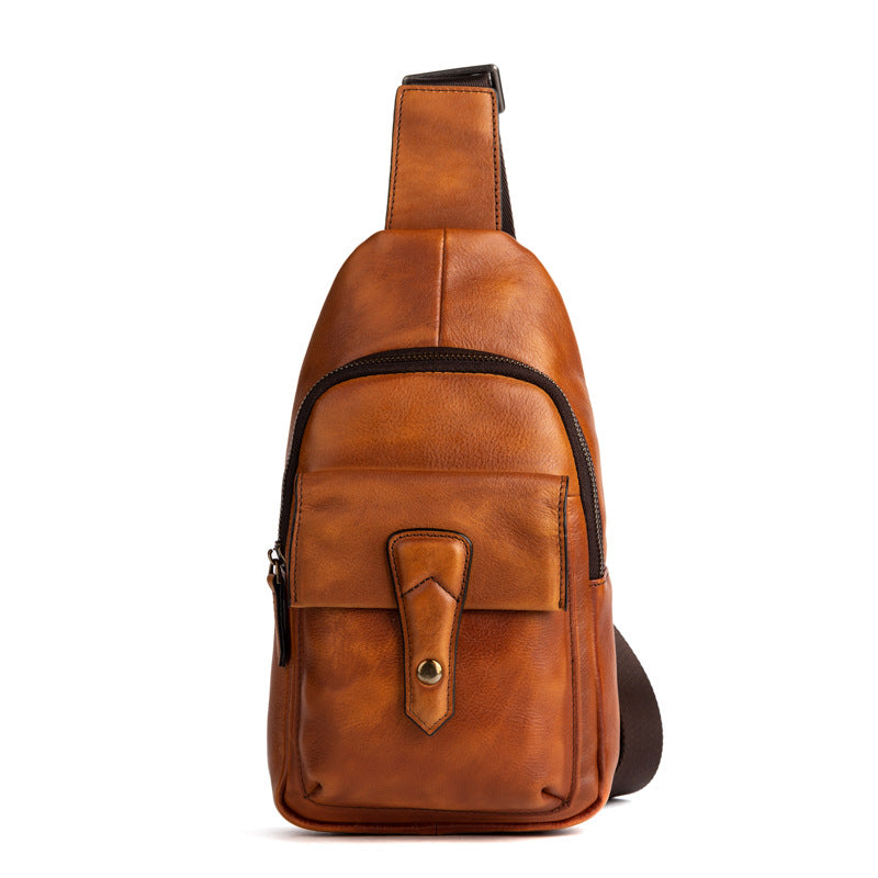 Men's bust bag Genuine cowhide leather retro casual crossbody bag for men