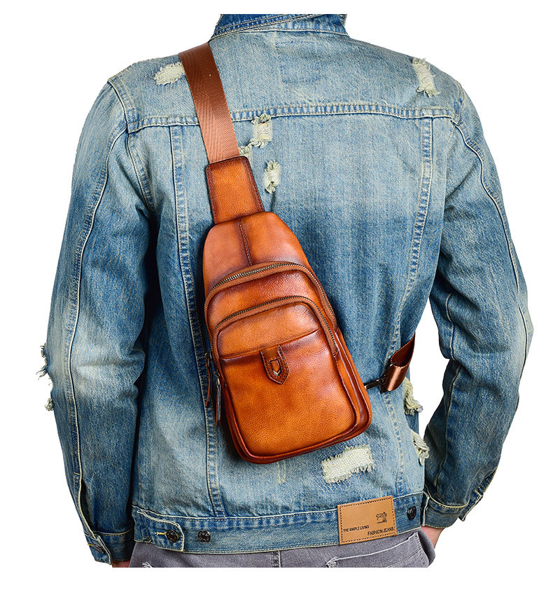 Men's bust bag Genuine cowhide leather casual retro crossbody bag for men