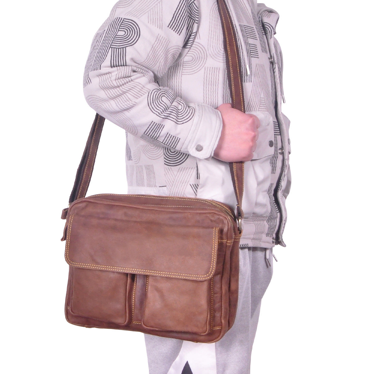 Men's Briefcase Genuine Cowhide Leather Retro Crossbody Bag Men's Shoulder Bag Computer Bag