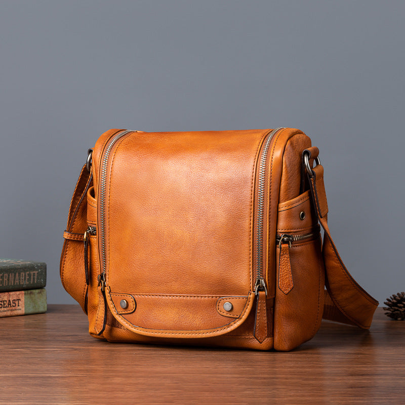 Men's Shoulder Bag Genuine Cowhide Leather Retro Casual Crossbody Bag for Men
