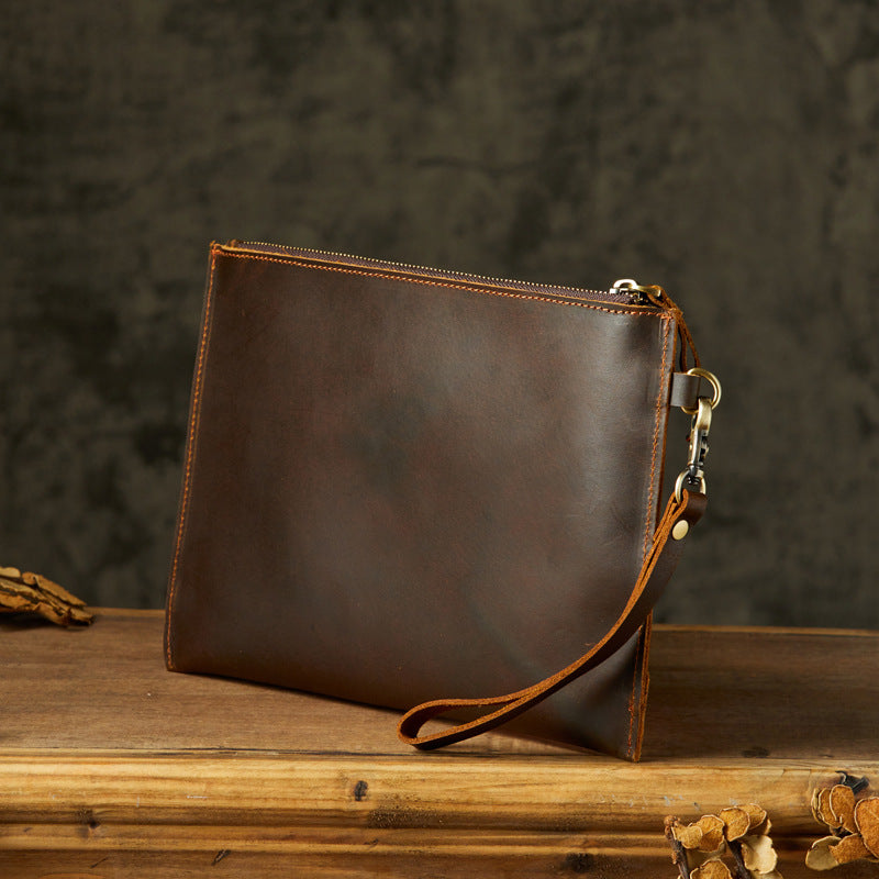 Men's Wallet Handcrafted Genuine Cowhide Leather Retro Zipper Simple Clutch Bag Men's Wallet