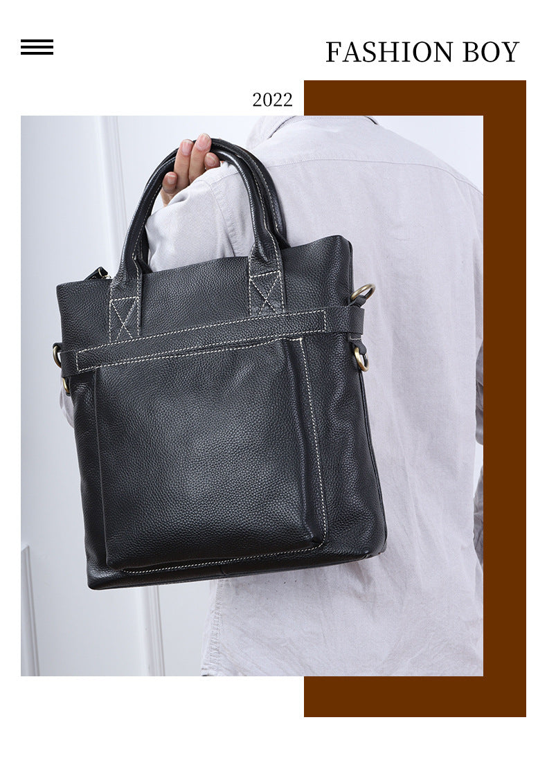 Men's Shoulder Bag Genuine Cowhide Leather Casual Business Crossbody Bag for Men