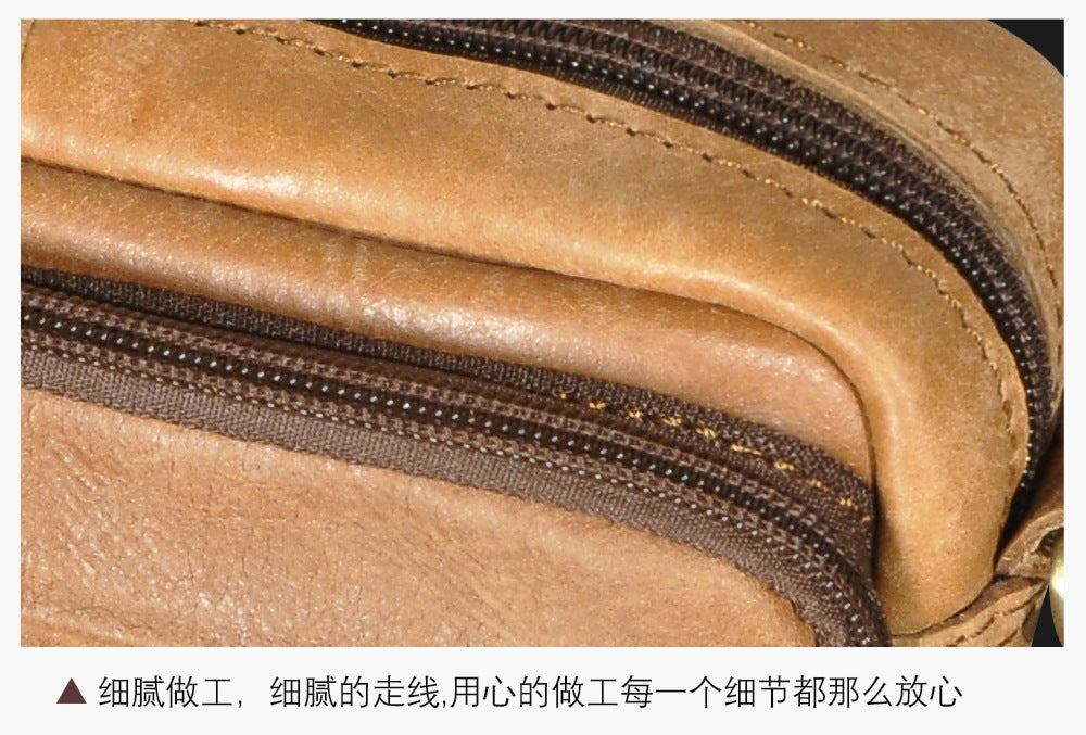 Men's Waist Pouch Cowhide Genuine Leather Simple Fashion Retro Outdoor Men's Bust Bag Shoulder Bag