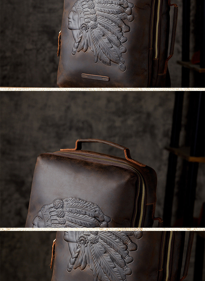 Men's Rucksacks Cowhide Genuine Leather Crazy Horse Handmade Handbags Fashion Computer Bags for Men