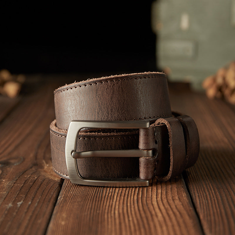 Men's Belt Handmade Genuine Cowhide Leather Needle Buckle Vintage Men's Belt