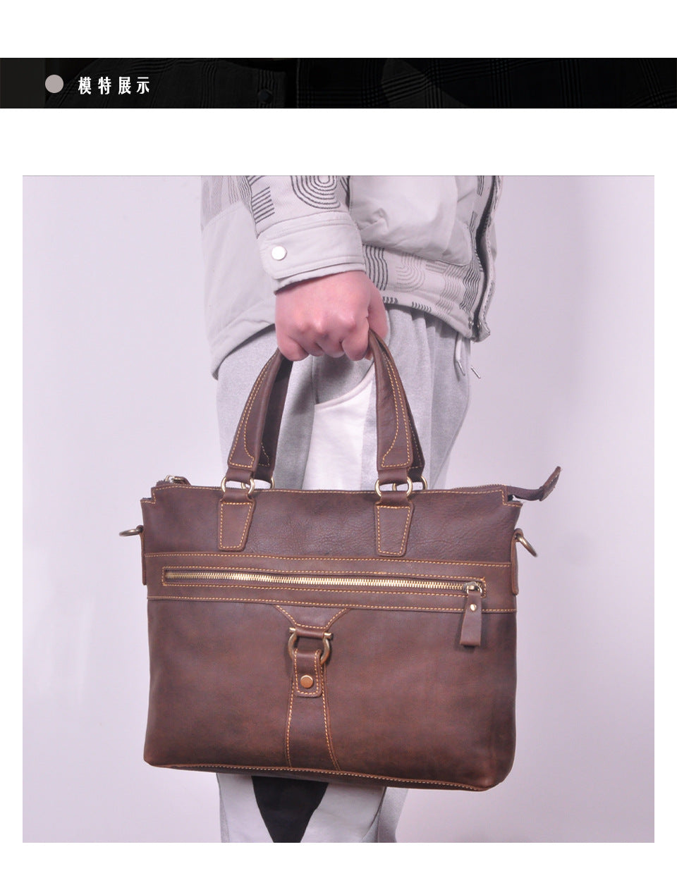 Men's Briefcase Crossbody Bag Cowhide Genuine Leather Retro Men's Shoulder Bag Handbag