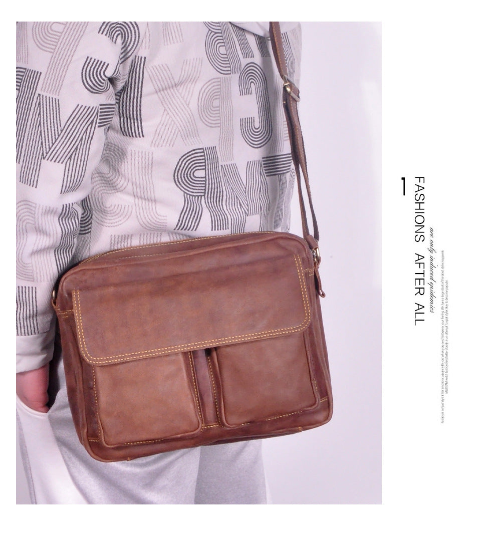 Men's Briefcase Genuine Cowhide Leather Retro Crossbody Bag Men's Shoulder Bag Computer Bag
