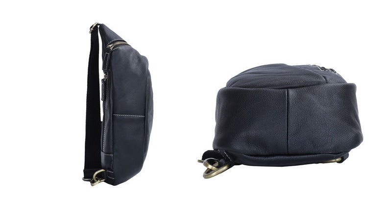 Men's Bust Bag Cowhide Soft Leather Casual Sports Crossbody Bag for Men Smartphone Pouch