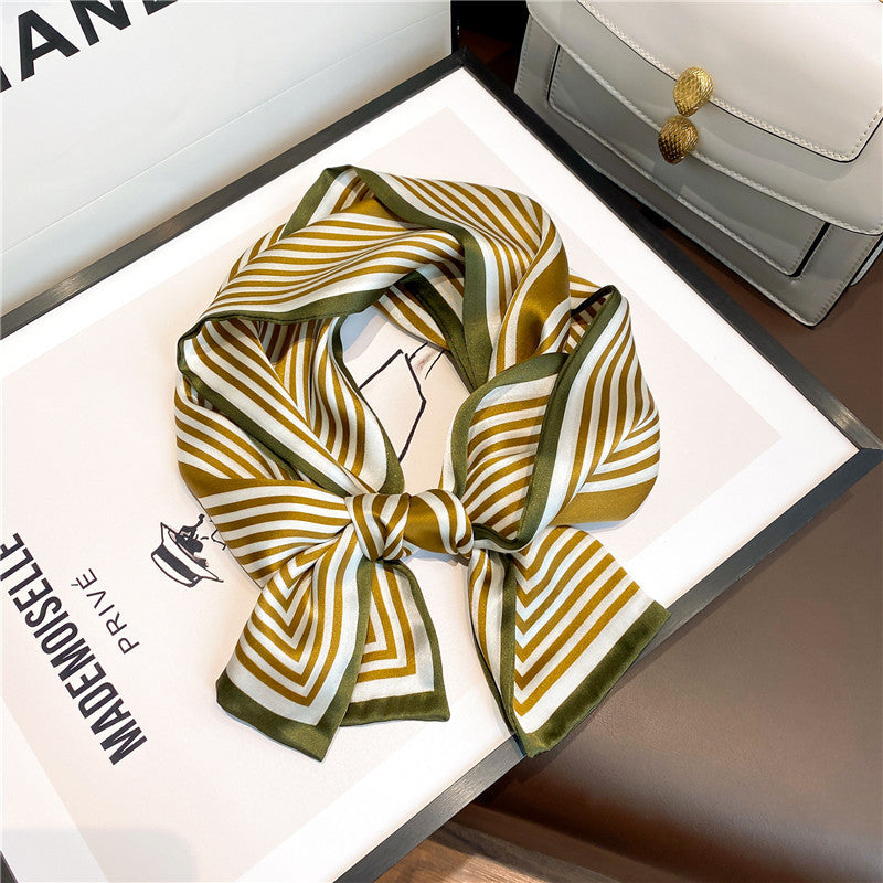 Silk scarf simple temperament vertical striped silk scarf women elongated fashion neck guard scarf