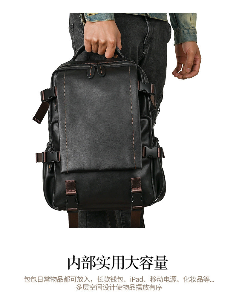 Men's backpack cowhide genuine leather business casual computer bag fashion large capacity travel bag for men