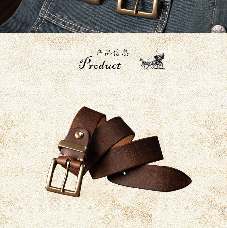 Men's Belt Genuine Cowhide Leather Casual Vintage Copper Needle Buckle Unique Men's Belt