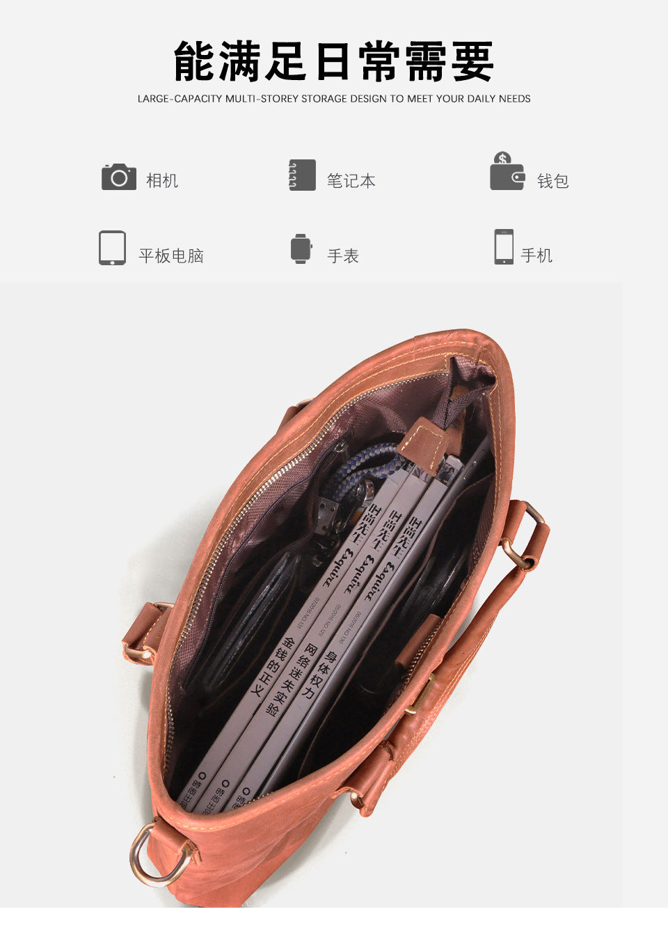 Men's Briefcase Shoulder Bag Retro Business Handbag Cowhide Genuine Leather Men Computer Bag