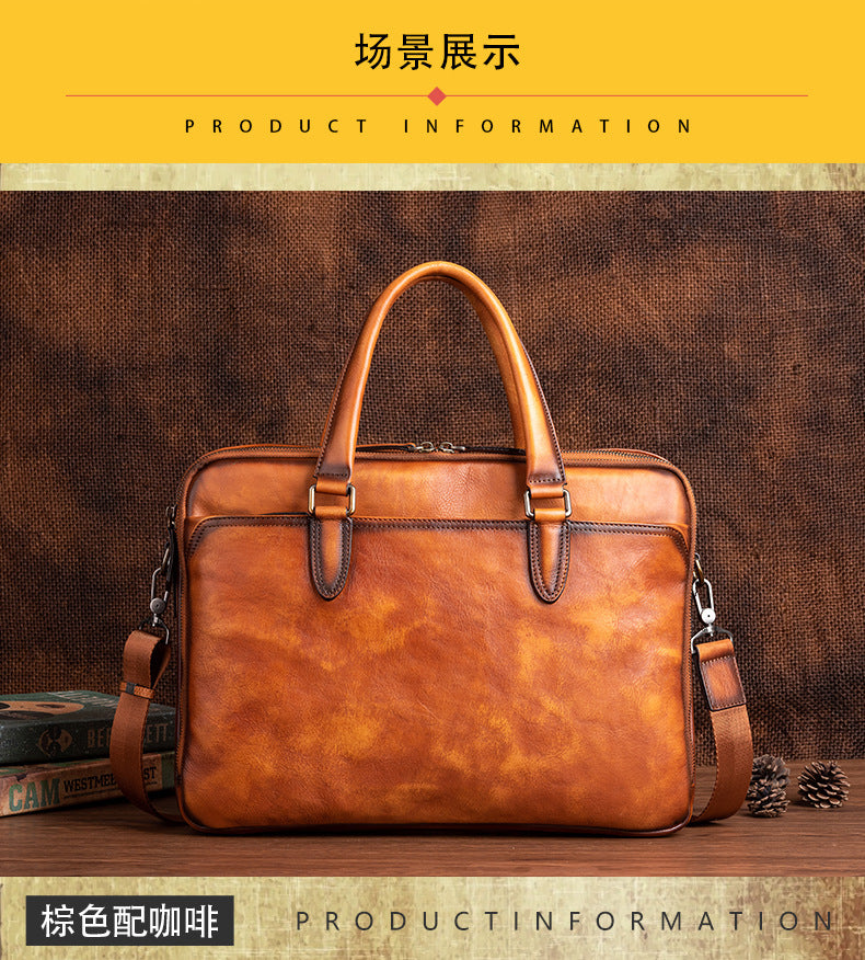 Men's Briefcase Cowhide Genuine Leather Business Commuter Computer Bag File Bag Men's Handbag