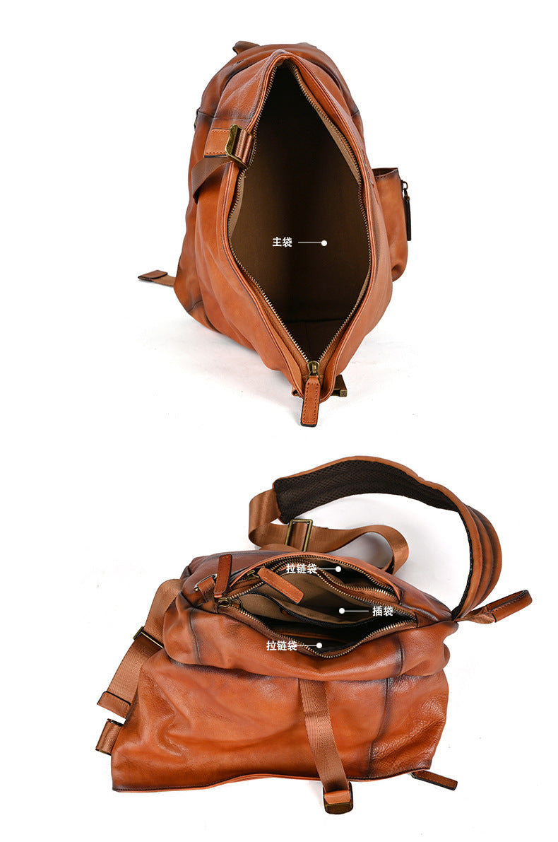 Men's Bust Bag Genuine Cowhide Leather Retro Casual Men's Crossbody Bag Travel Bag