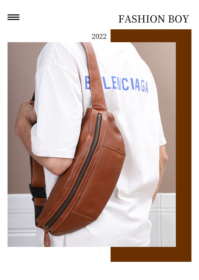 Men's Bust Bag Genuine Cowhide Leather Retro Casual Fashion Shoulder Bag Crossbody Bag for Men