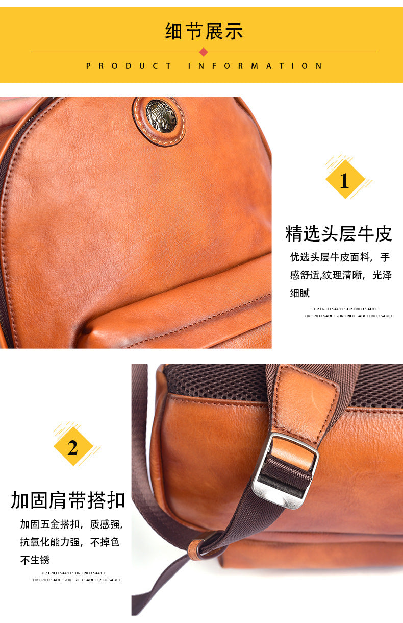 Men's backpack cowhide genuine leather fashion unique unisex travel bag