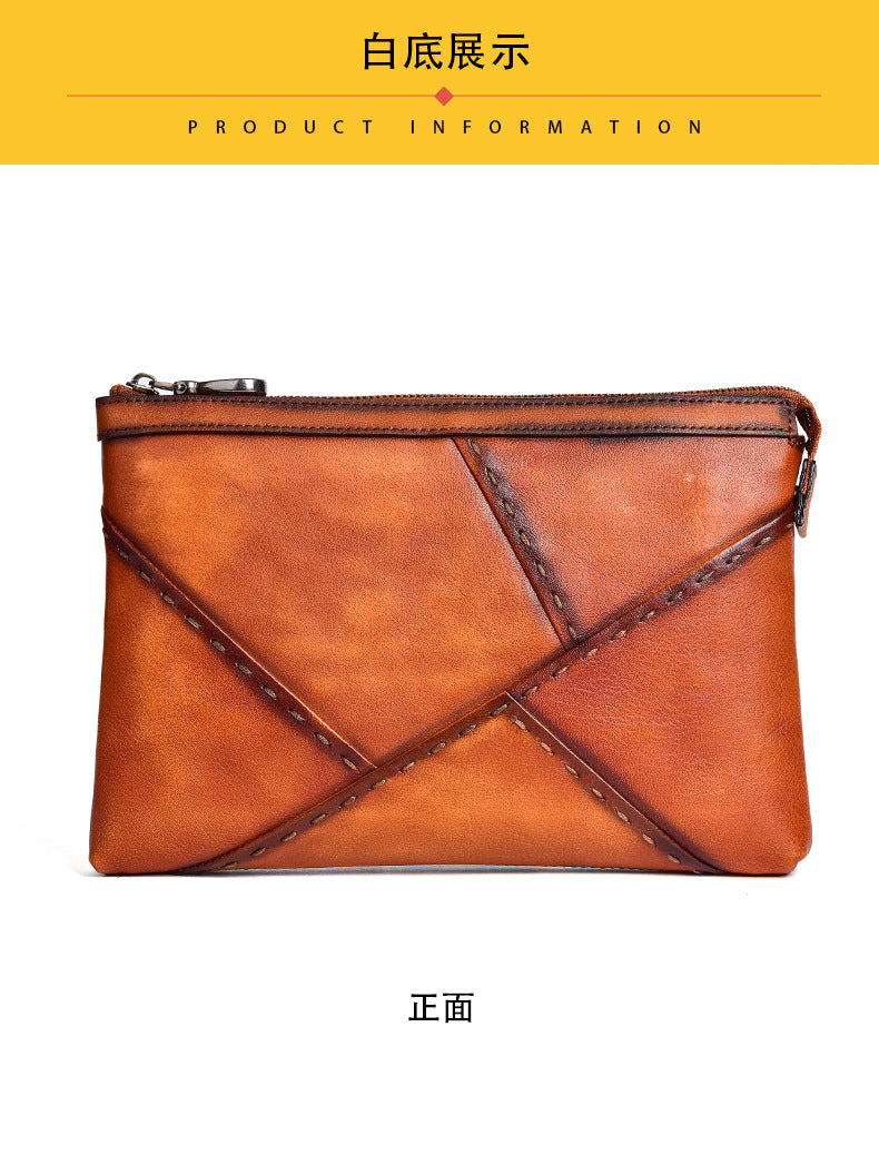 Men's Clutch Bag Genuine Cowhide Leather Retro Casual Men's Handbag