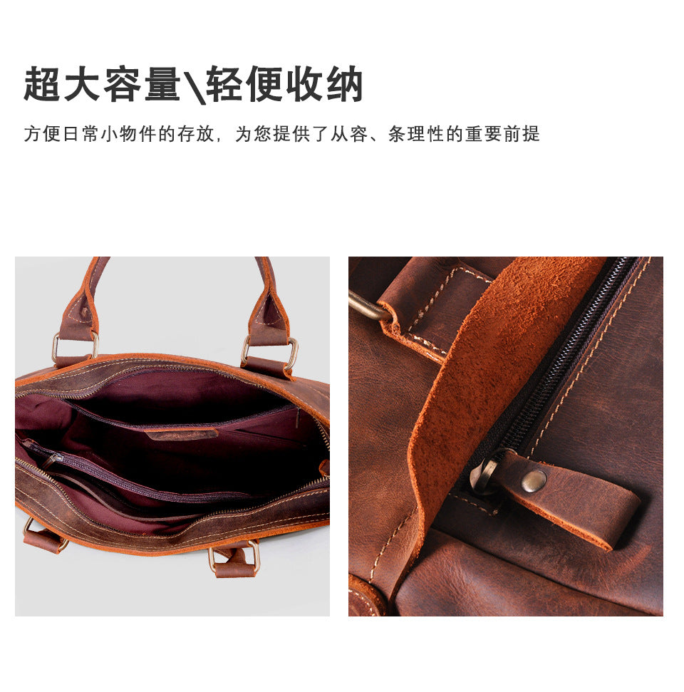 Men's Briefcase Handbag Cowhide Genuine Leather Retro Business Men Computer Bag
