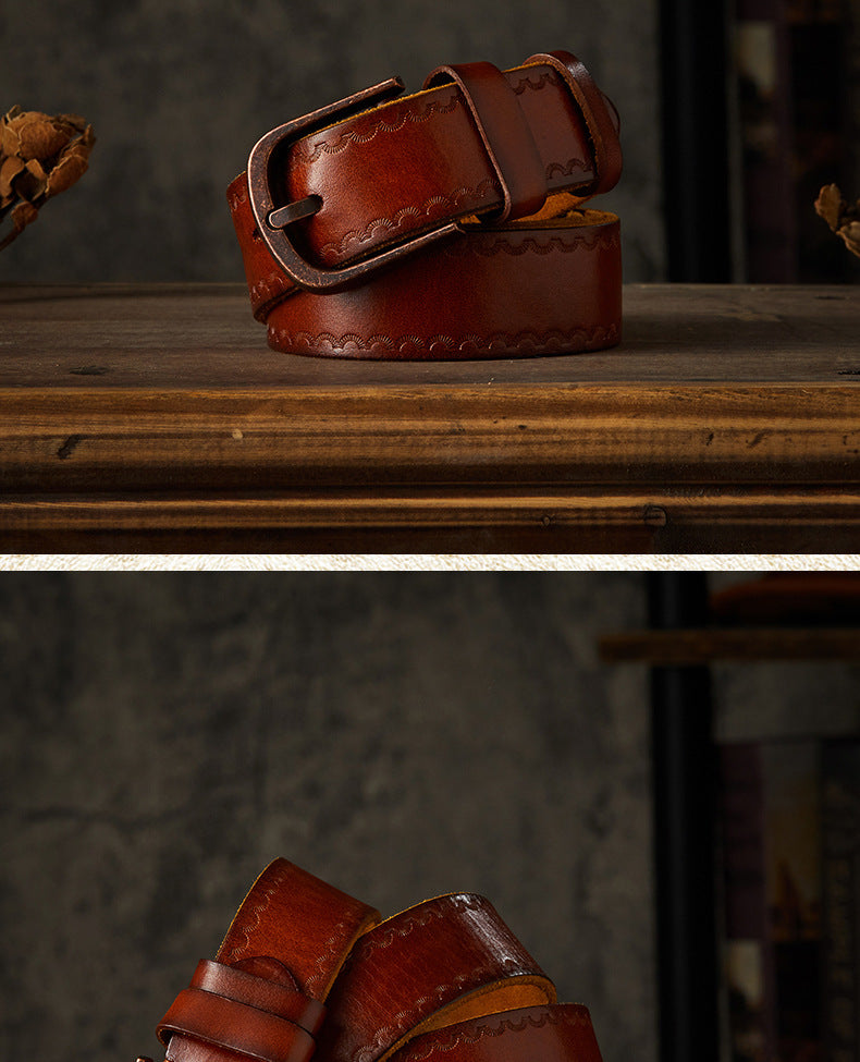 Men's belt handmade vintage cowhide genuine leather casual fashion needle buckle copper buckle belt