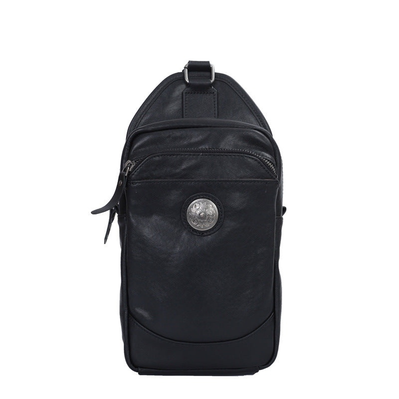 Men's Bust Bag Genuine Cowhide Leather Crazy Horse Retro Casual Shoulder Bag Men's Crossbody Bag