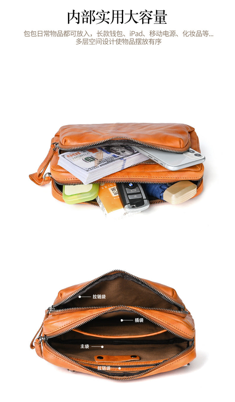 Men's Crossbody Bag Cowhide Genuine Leather Retro Casual Versatile Male Shoulder Bag Clutch Bag