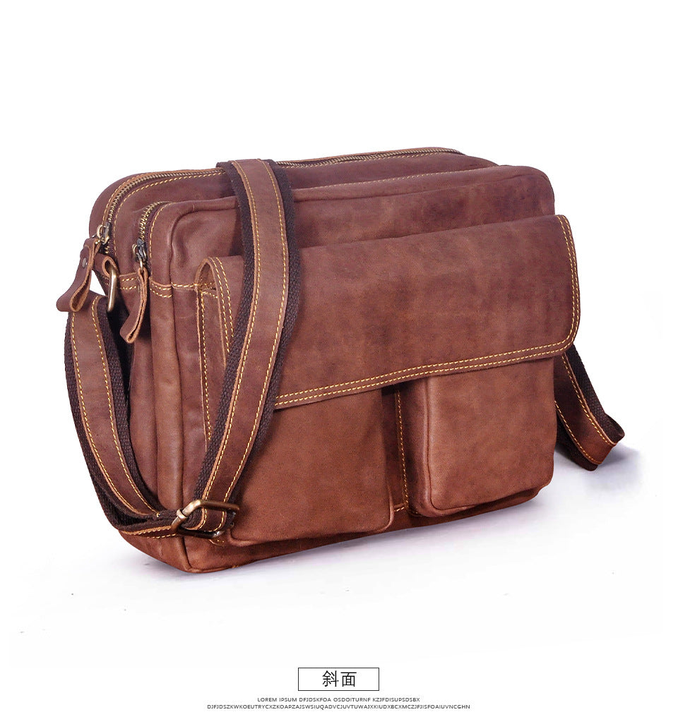 Men's Briefcase Genuine Cowhide Leather Retro Crossbody Bag Men's Shoulder Bag Computer Bag