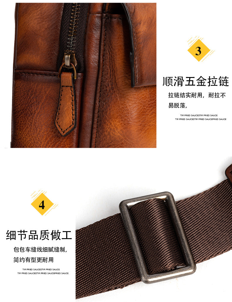 Men's bust bag Genuine cowhide leather retro casual crossbody bag for men