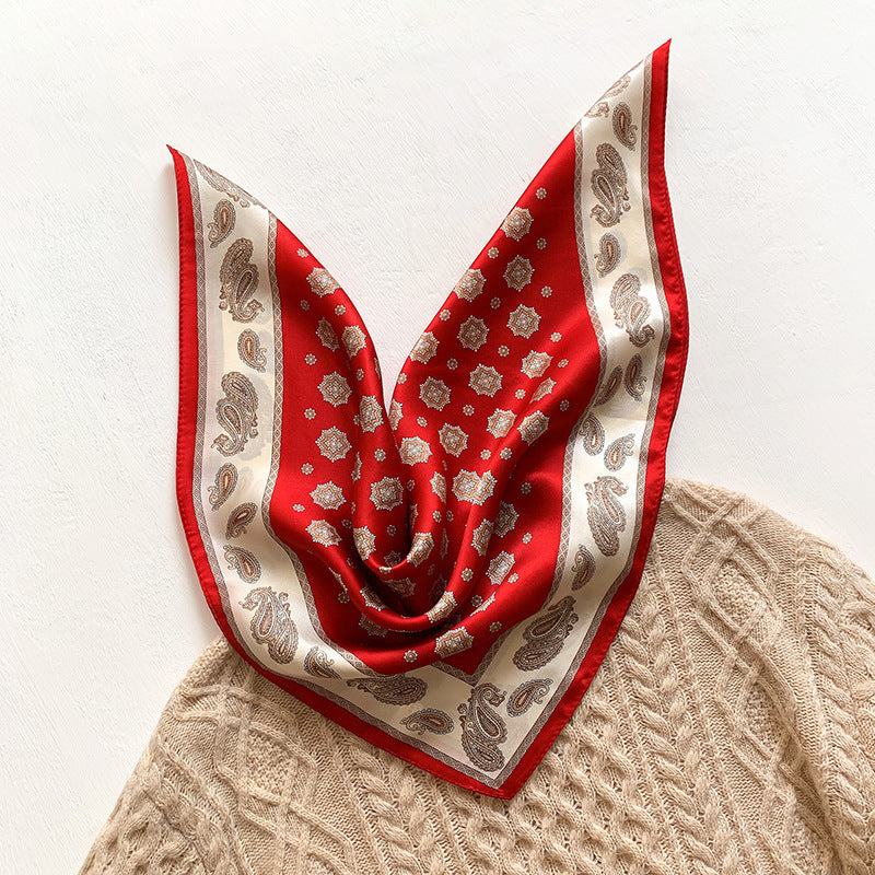 Silk scarf for women printed pattern commuting style small scarf goes with everything elegant neckerchief