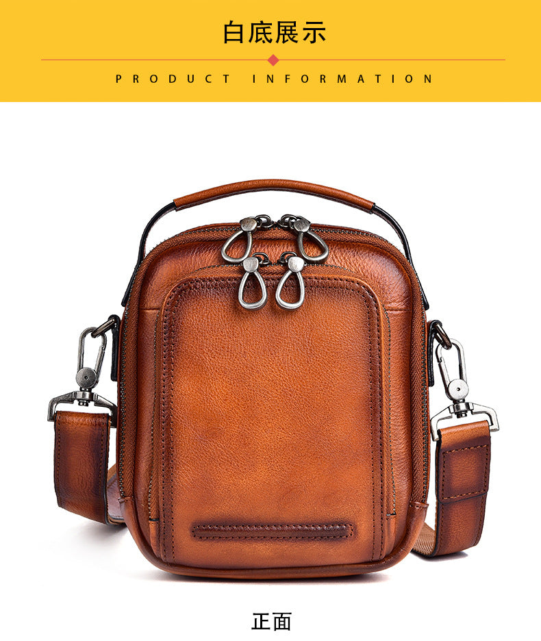 Men's Shoulder Bag Genuine Cowhide Leather Retro Casual Crossbody Bag for Men