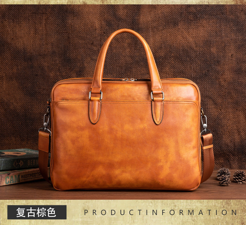 Men's Briefcase Cowhide Genuine Leather Business Commuter Computer Bag File Bag Men's Handbag