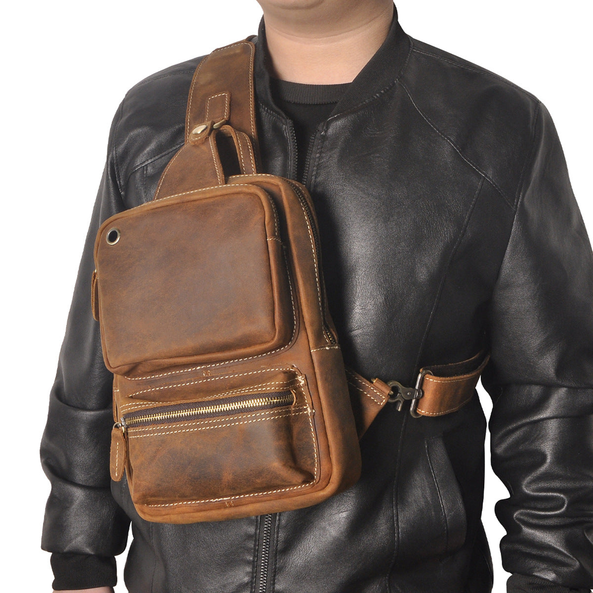 Men's bust bag Genuine cowhide leather outdoor multipurpose crossbody bag for men