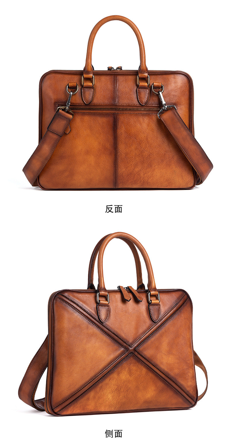 Men's Briefcase Genuine Leather Cowhide Retro Casual Men Handbag