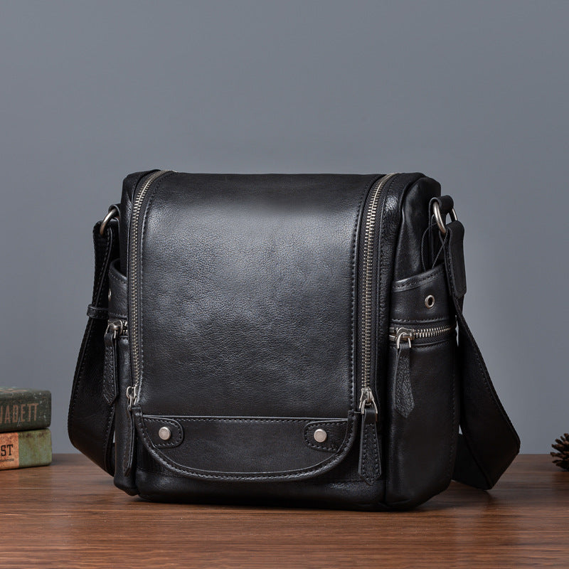 Men's Shoulder Bag Genuine Cowhide Leather Retro Casual Crossbody Bag for Men