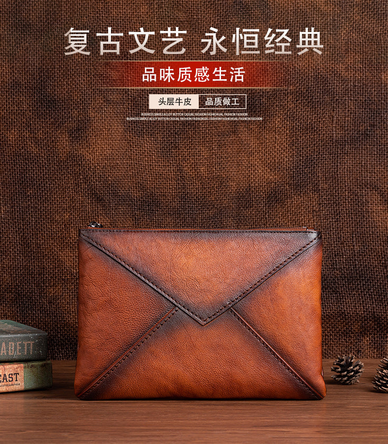 Men's Clutch Bag Genuine Cowhide Leather Casual Men's Handbag