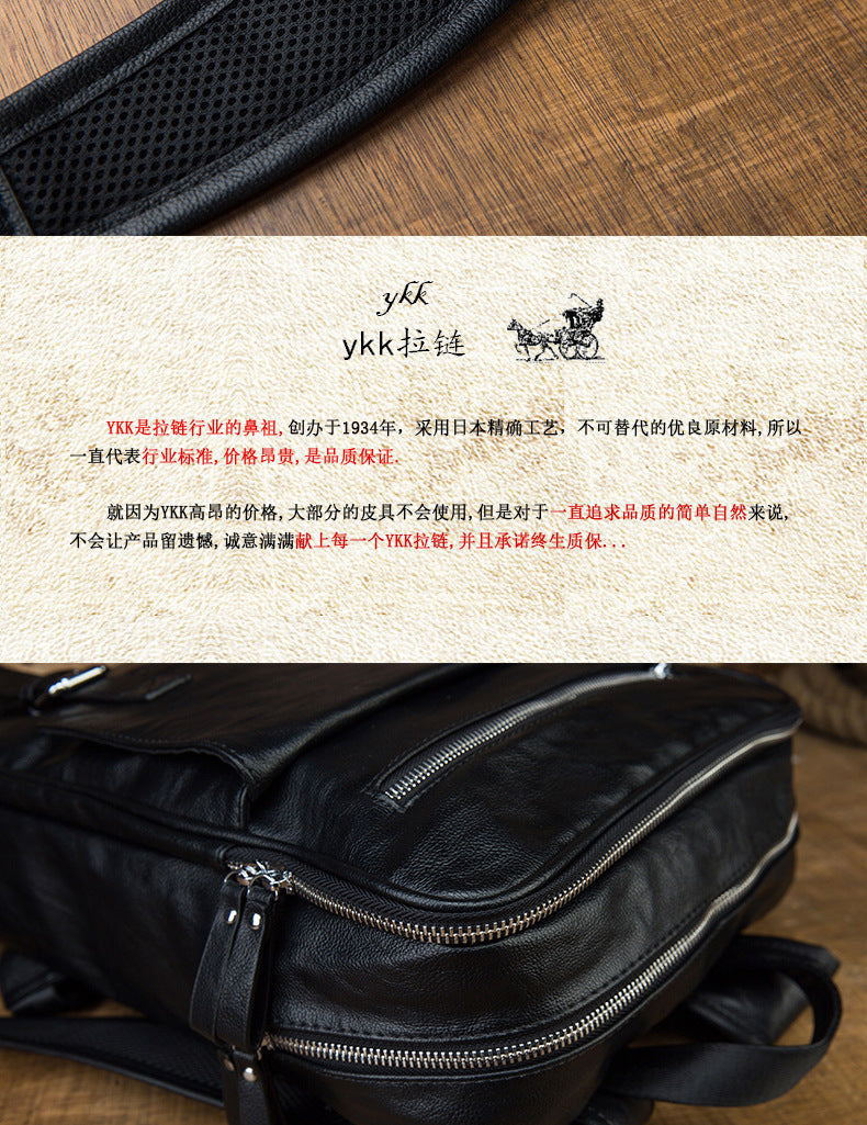 Men's backpack, original handmade cowhide genuine leather, simple casual computer bag, large capacity, travel bag