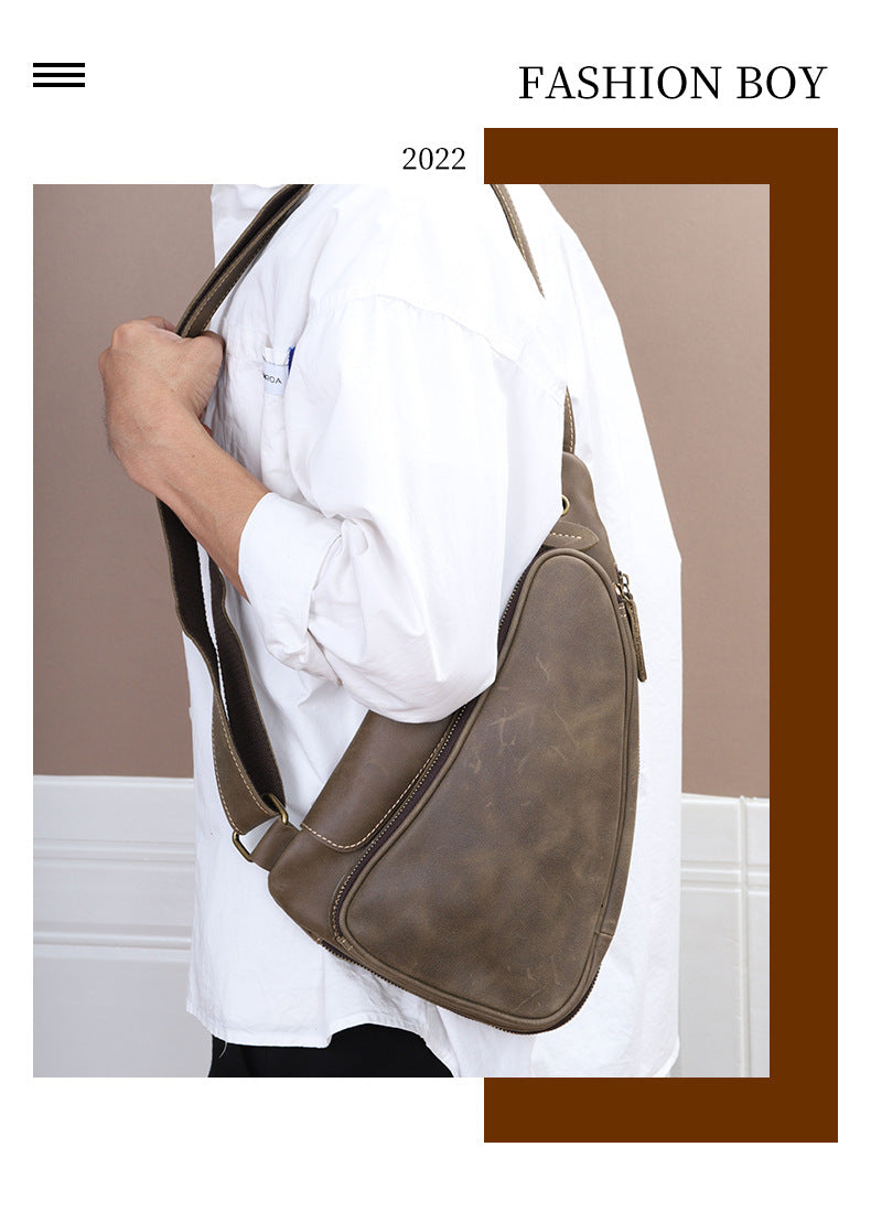 Men's Bust Bag Genuine Cowhide Leather Multifunctional Fashion Waist Pouch Casual Large Capacity Crossbody Bag for Men