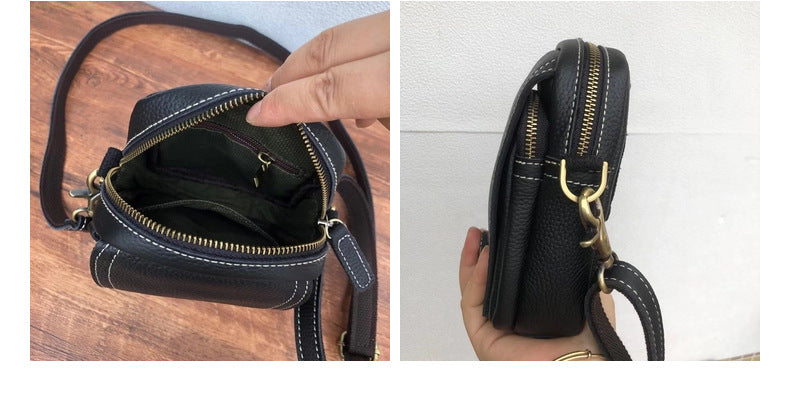 Men's Shoulder Bag Genuine Cowhide Leather Korean Fashion Simple Retro Smartphone Pouch Crossbody Bag for Men