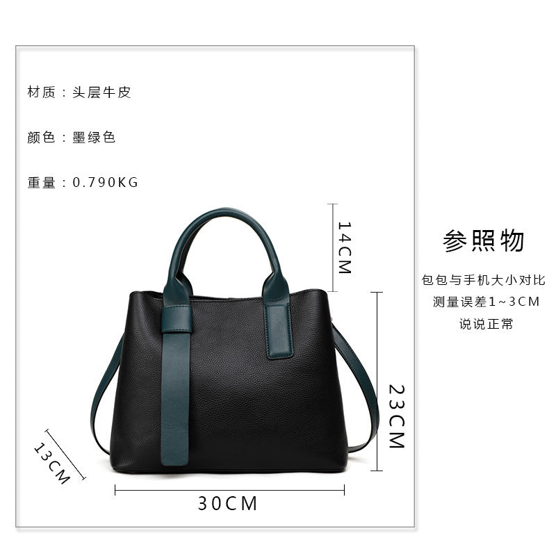 Cowhide women's bag large capacity handbag color matching temperament shoulder bag elegant handbag.bag