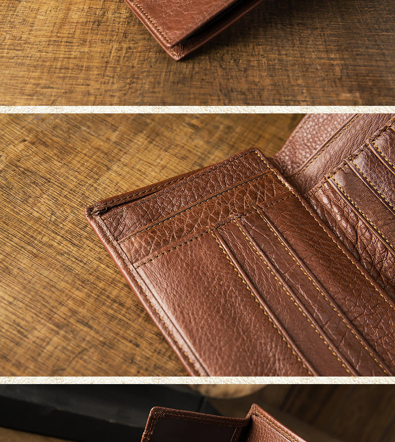 Men's Wallet Genuine Cow Leather Handmade Original Large Capacity Soft Leather Simple Men's Wallet
